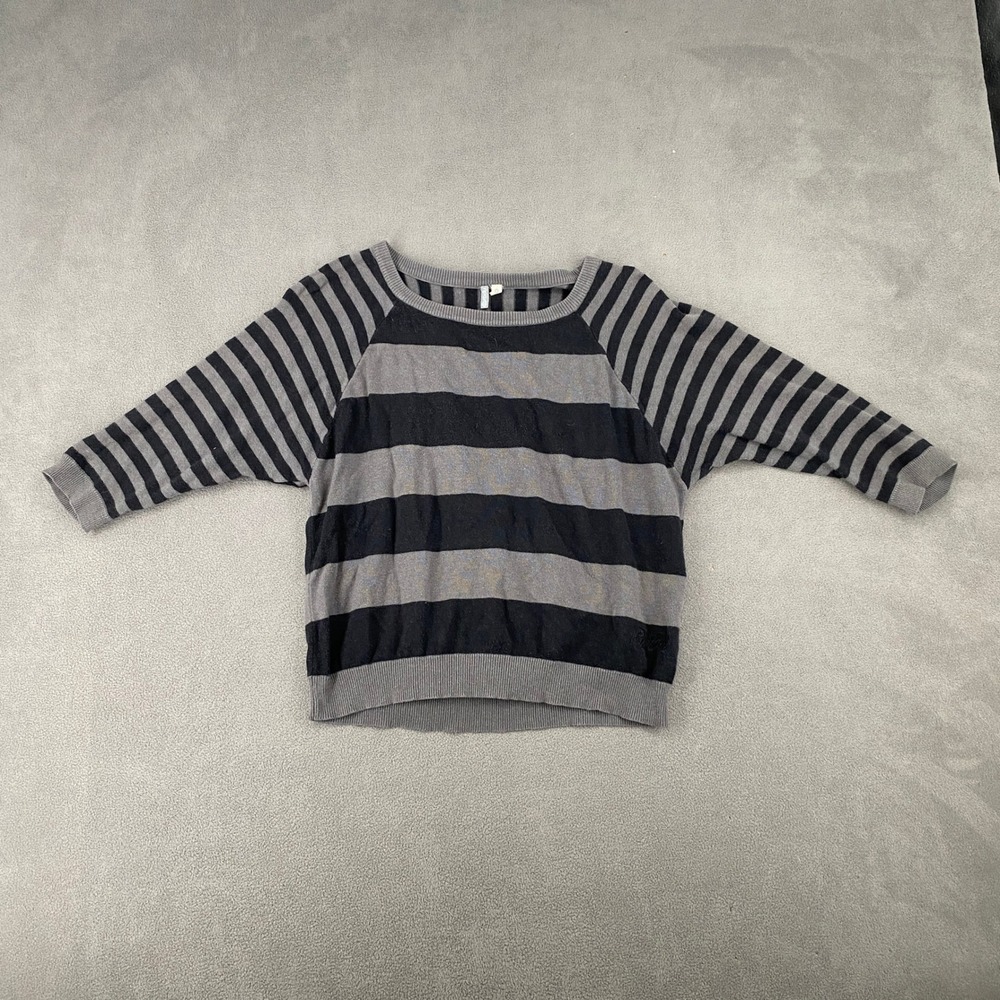 Rip Curl Flashback Sweater Womens Medium Black Grey Striped Open Back GSW6MI